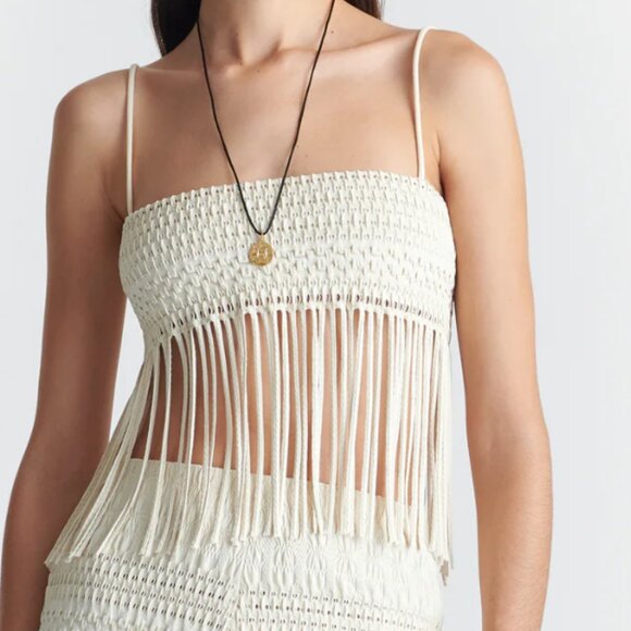 NANUSHKA MARIZ Fringed Woven Seersucker Top in Creme Size Medium - Picture 1 of 12